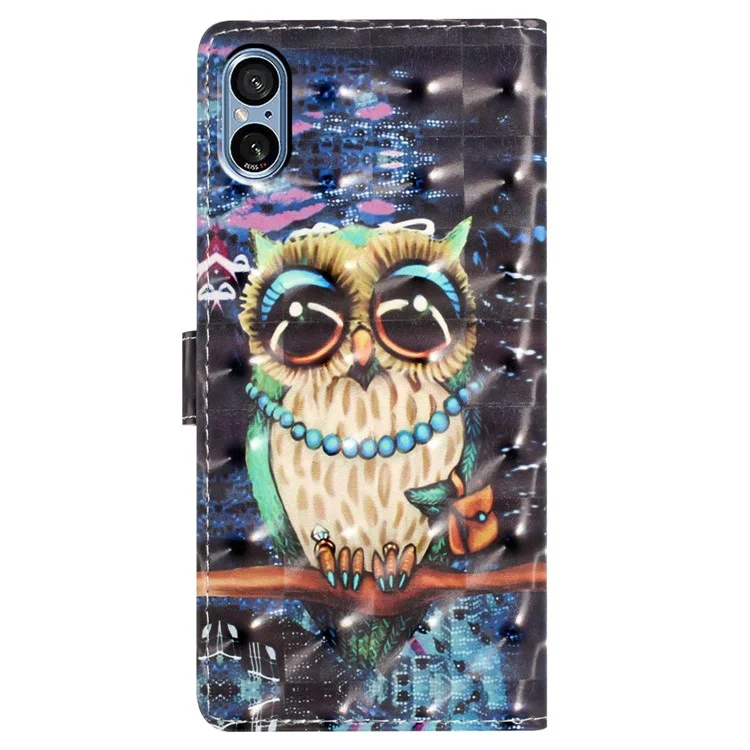 For Sony Xperia 5 V Leather Case Wallet Phone Cover with 3D Pattern Printing - Owl