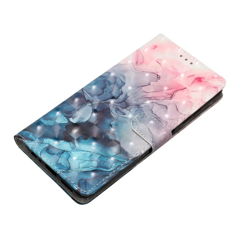 For Sony Xperia 5 V Leather Case Wallet Phone Cover with 3D Pattern Printing - Pink Blue Marble