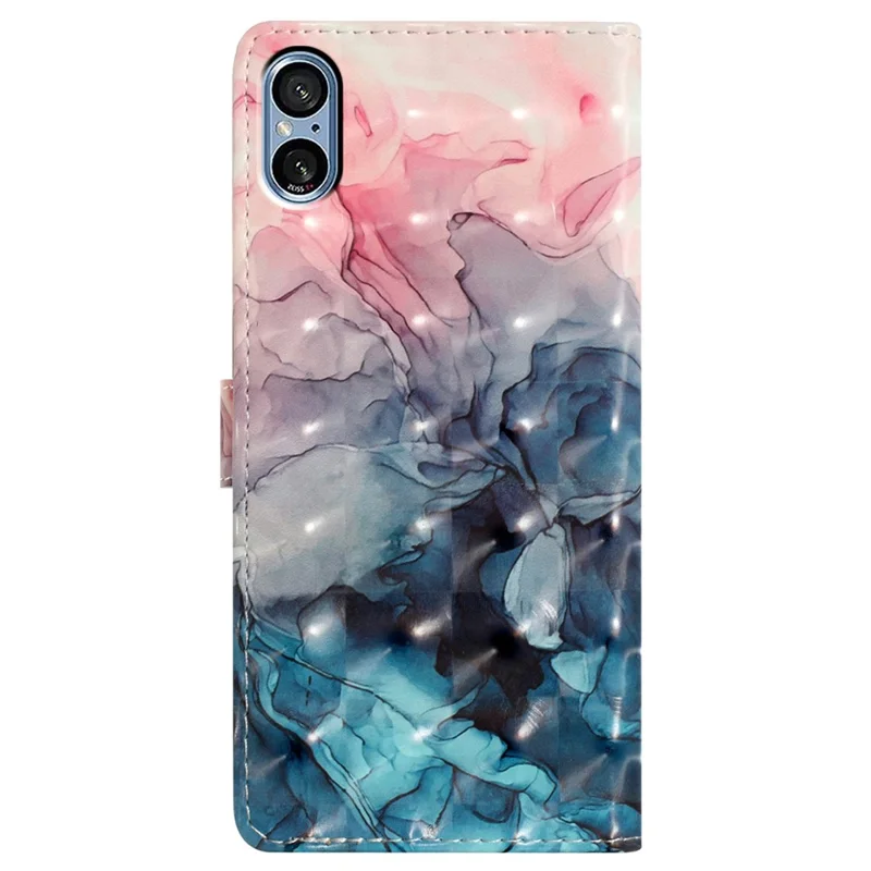 For Sony Xperia 5 V Leather Case Wallet Phone Cover with 3D Pattern Printing - Pink Blue Marble