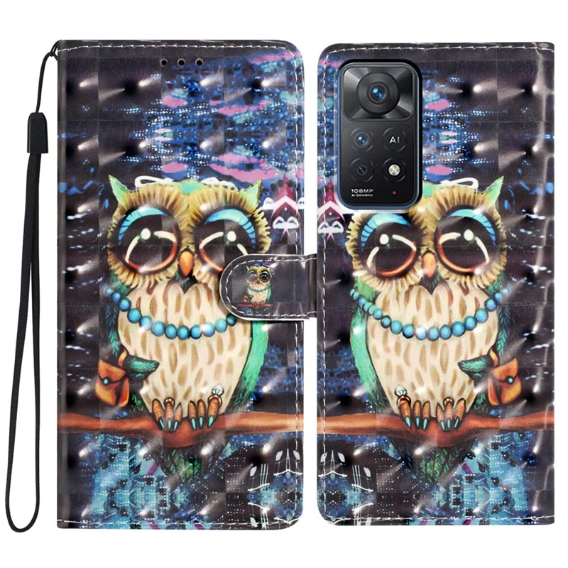 Phone Cover for Xiaomi Redmi Note 11 Pro 4G (Mediatek) / Note 11 Pro 5G (Qualcomm) / Note 12 Pro 4G Case with Wallet Stand - Owl
