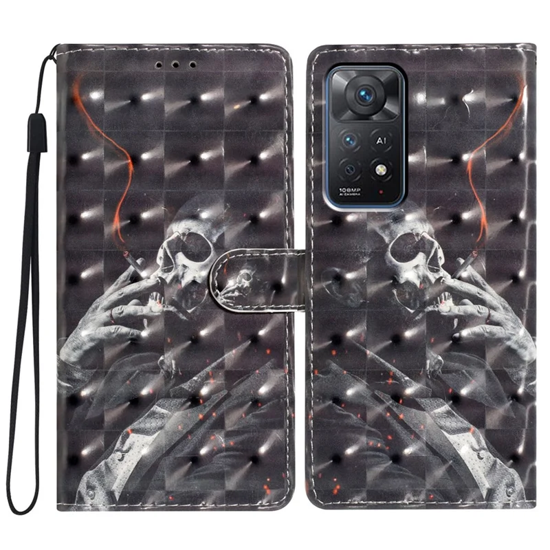 Phone Cover for Xiaomi Redmi Note 11 Pro 4G (Mediatek) / Note 11 Pro 5G (Qualcomm) / Note 12 Pro 4G Case with Wallet Stand - Smoking Skeleton