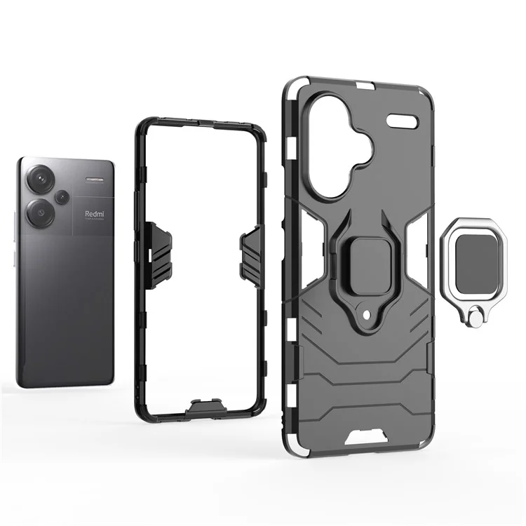 For Xiaomi Redmi Note 13 Pro+ 5G Case Ring Holder Kickstand Phone Back Cover - Black