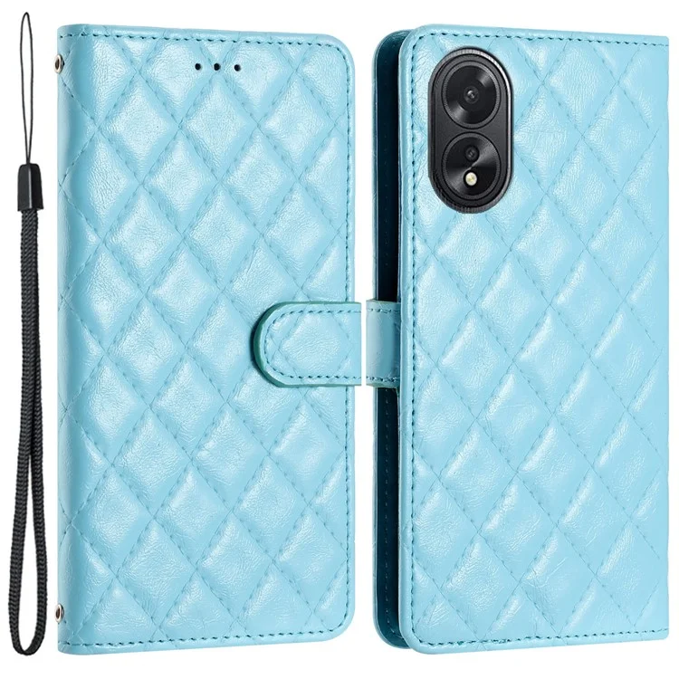 Para Oppo A38 4G / A18 4G Caso Rombos Costura Linha Couro Wallet Cover - Azul