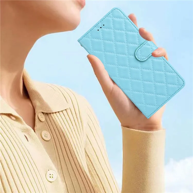 Para Oppo A38 4G / A18 4G Caso Rombos Costura Linha Couro Wallet Cover - Azul