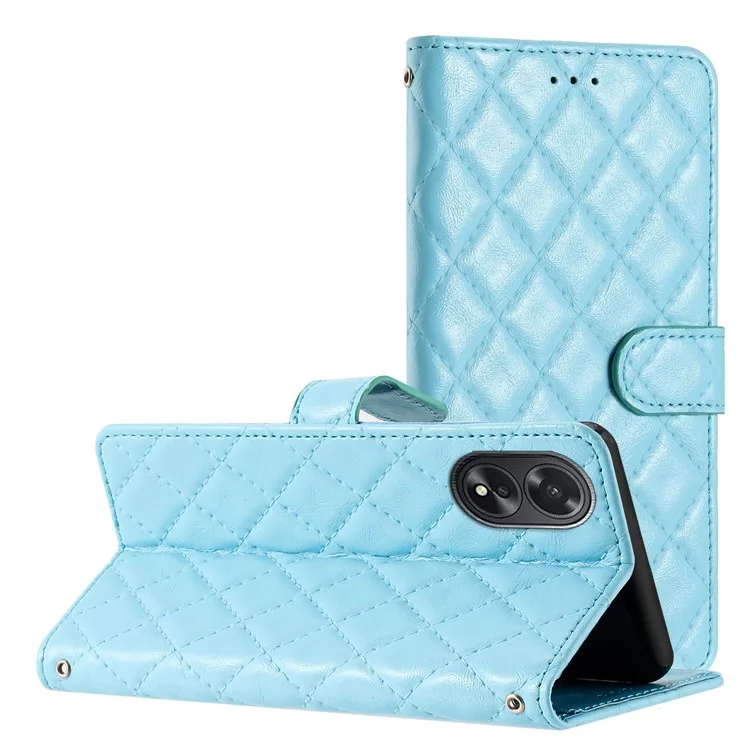 Para Oppo A38 4G / A18 4G Caso Rombos Costura Linha Couro Wallet Cover - Azul