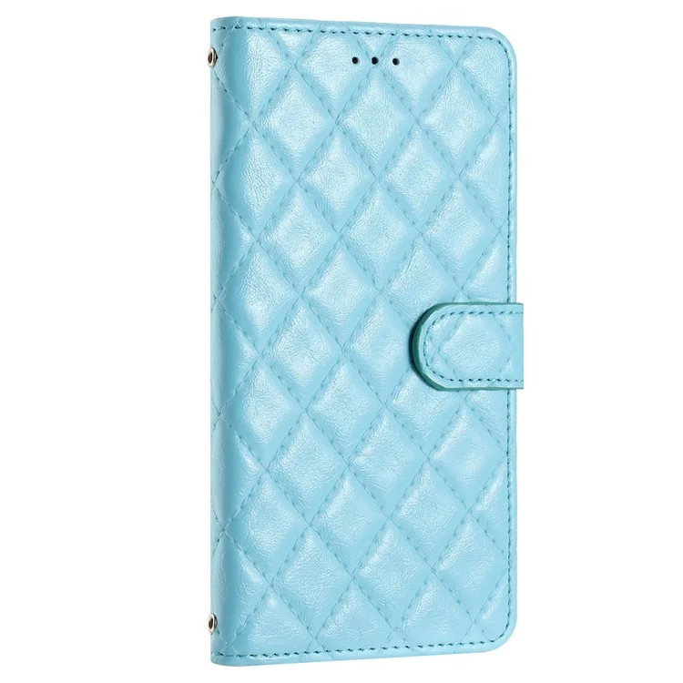 Para Oppo A38 4G / A18 4G Caso Rombos Costura Linha Couro Wallet Cover - Azul