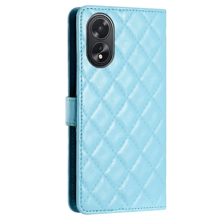 Para Oppo A38 4G / A18 4G Caso Rombos Costura Linha Couro Wallet Cover - Azul