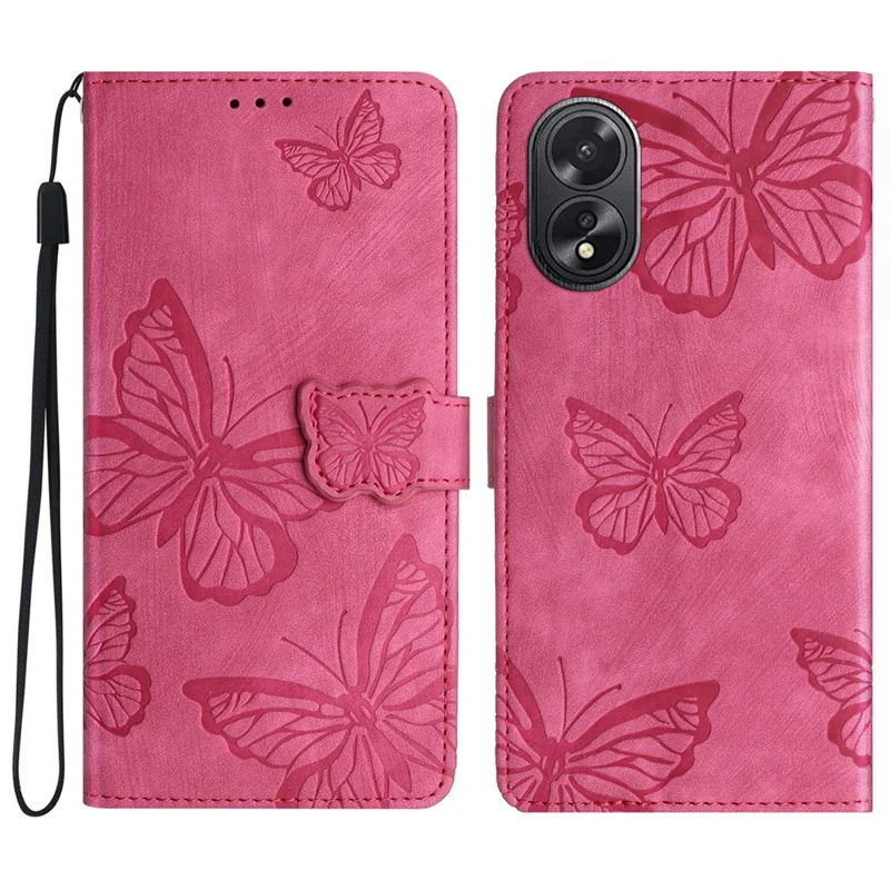 For Oppo A38 4G / A18 4G Cover Butterfly Imprinted Leather Skin-touch Phone Wallet Case - Rose