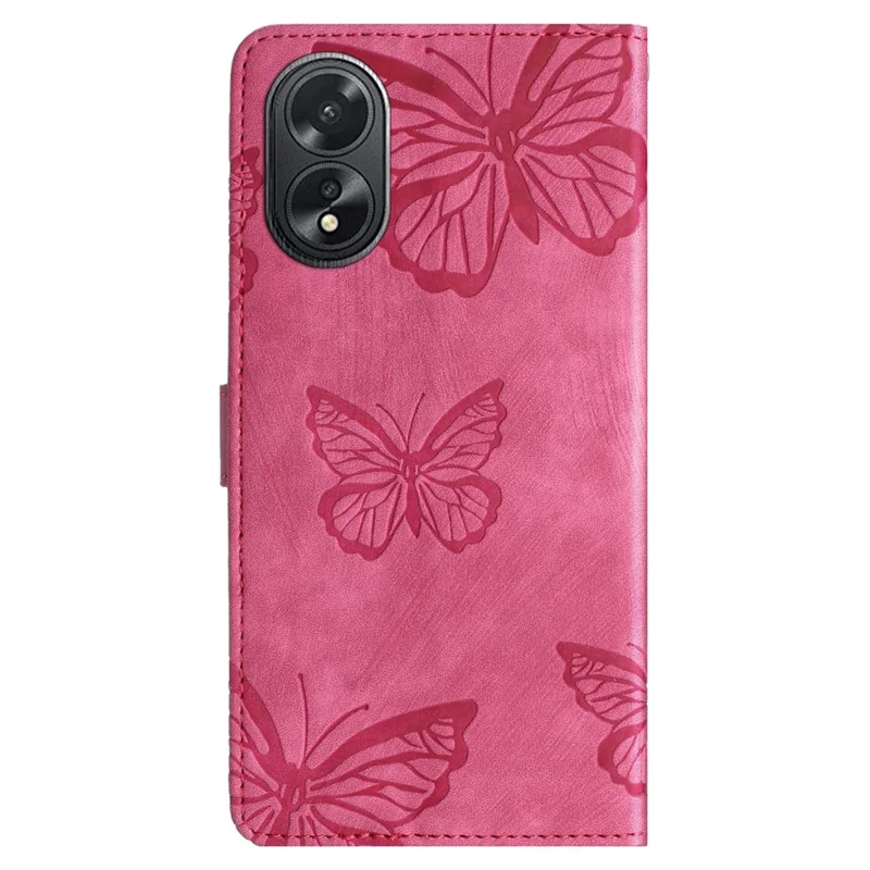 For Oppo A38 4G / A18 4G Cover Butterfly Imprinted Leather Skin-touch Phone Wallet Case - Rose
