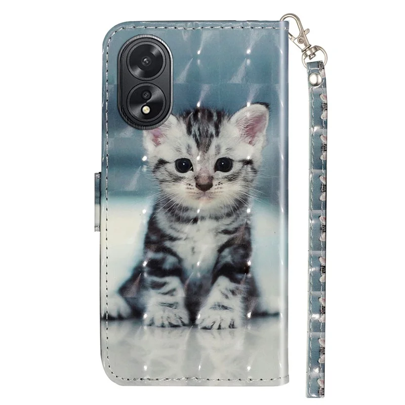 For Oppo A38 4G / A18 4G Cover 3D Pattern Print Leather Wallet Phone Case - Cat