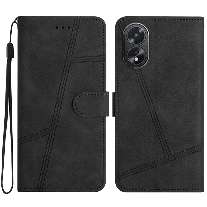 For Oppo A38 4G / A18 4G Case Lines Imprinted PU Leather Wallet Cover - Black