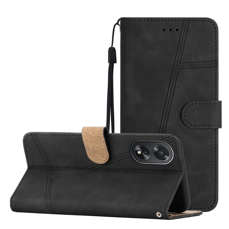 For Oppo A38 4G / A18 4G Case Lines Imprinted PU Leather Wallet Cover - Black