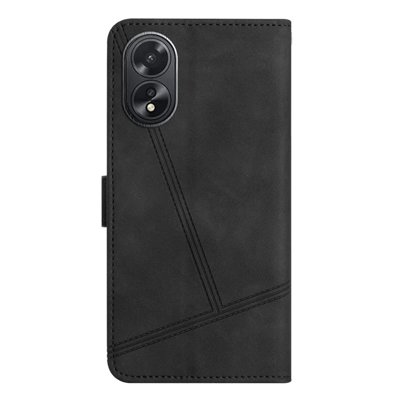 For Oppo A38 4G / A18 4G Case Lines Imprinted PU Leather Wallet Cover - Black