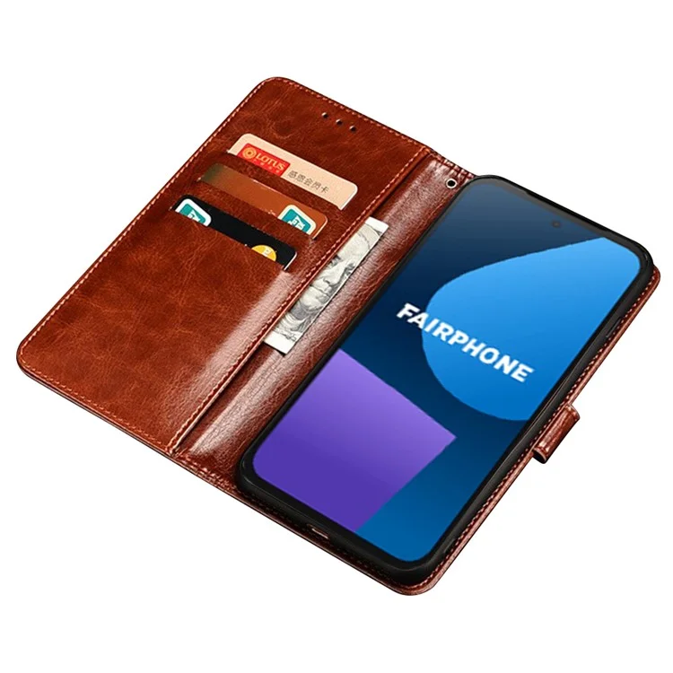 IDEWEI Für Fairphone 5 Hülle Crazy Horse Textur Brieftasche Lederabdeckung - Braun