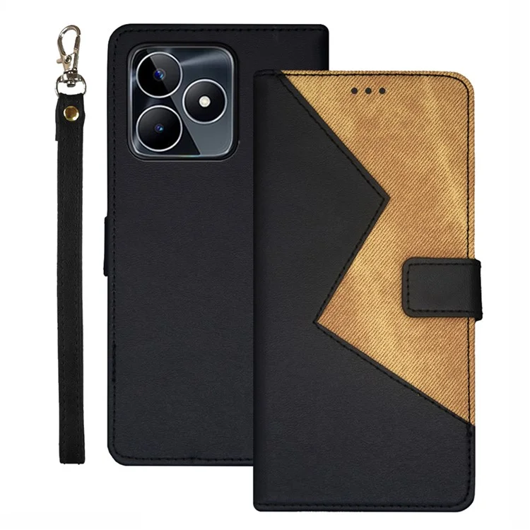 IDEWEI per Realme C53 (Global) / C53 (India) / C51 Copertina con slot per schede Splicing Color PU Leather Phone Case - Nero
