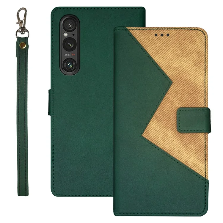 Idewei Para Sony Xperia 1 V Case PU Couro de Couro Slots de Cartão de Celular Capa Celular Concha - Verde