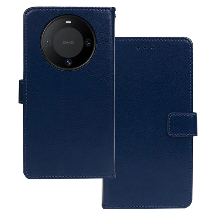 IDEWEI Para Huawei Mate 60 Pro Caja Ajuste Slim-Fit Textura de Caballo Loco Cubierta de Teléfono de Cuero de Pie - Azul