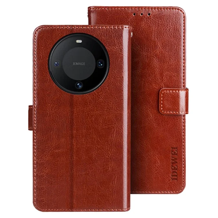 Funda de cuero IDEWEI para Huawei Mate 60 Pro con soporte de billetera - Marrón