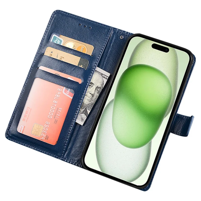 IDEWEI For iPhone 15 Case Crazy Horse Texture Leather Stand Phone Cover with Wallet - Brown