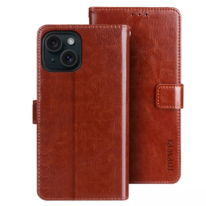 IDEWEI Für iPhone 15 Plus Hülle Magnetischer Verschluss Wallet Phone Cover - Braun