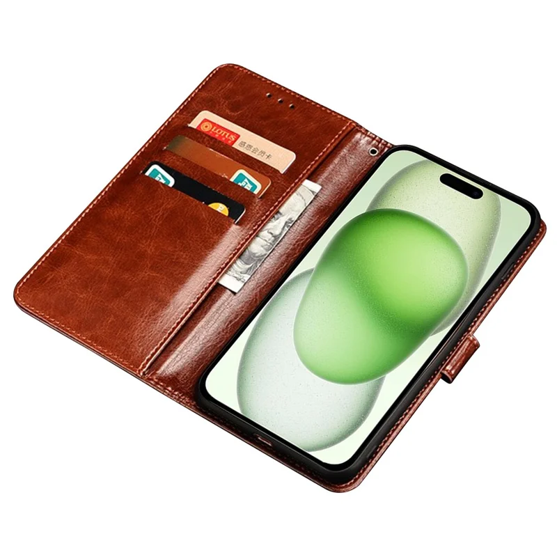 IDEWEI Für iPhone 15 Plus Hülle Magnetischer Verschluss Wallet Phone Cover - Braun