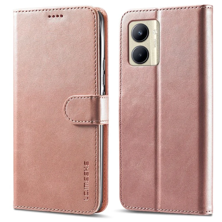 LC.IMEEKE For Realme C33 4G / C33 2023 4G Case Calf Texture PU Leather Wallet Cover - Rose Gold