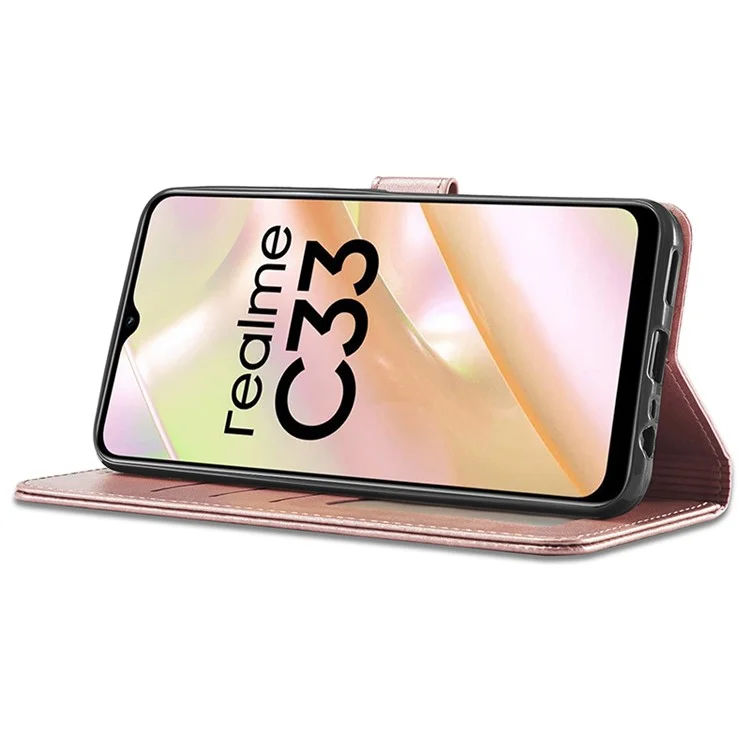 LC.IMEEKE For Realme C33 4G / C33 2023 4G Case Calf Texture PU Leather Wallet Cover - Rose Gold