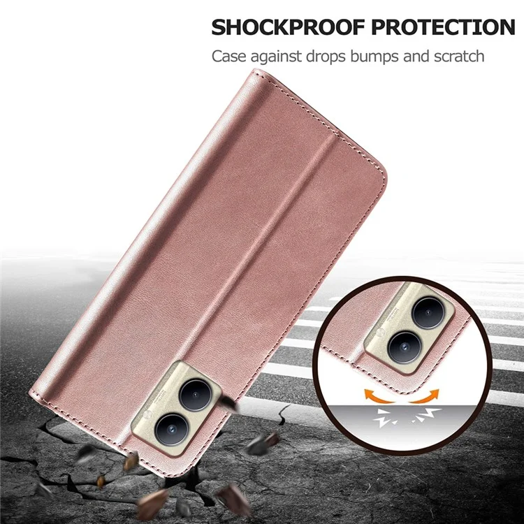 LC.IMEEKE For Realme C33 4G / C33 2023 4G Case Calf Texture PU Leather Wallet Cover - Rose Gold