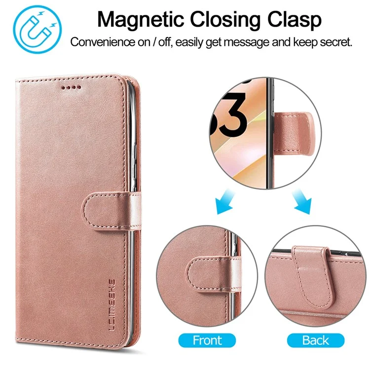 LC.IMEEKE For Realme C33 4G / C33 2023 4G Case Calf Texture PU Leather Wallet Cover - Rose Gold