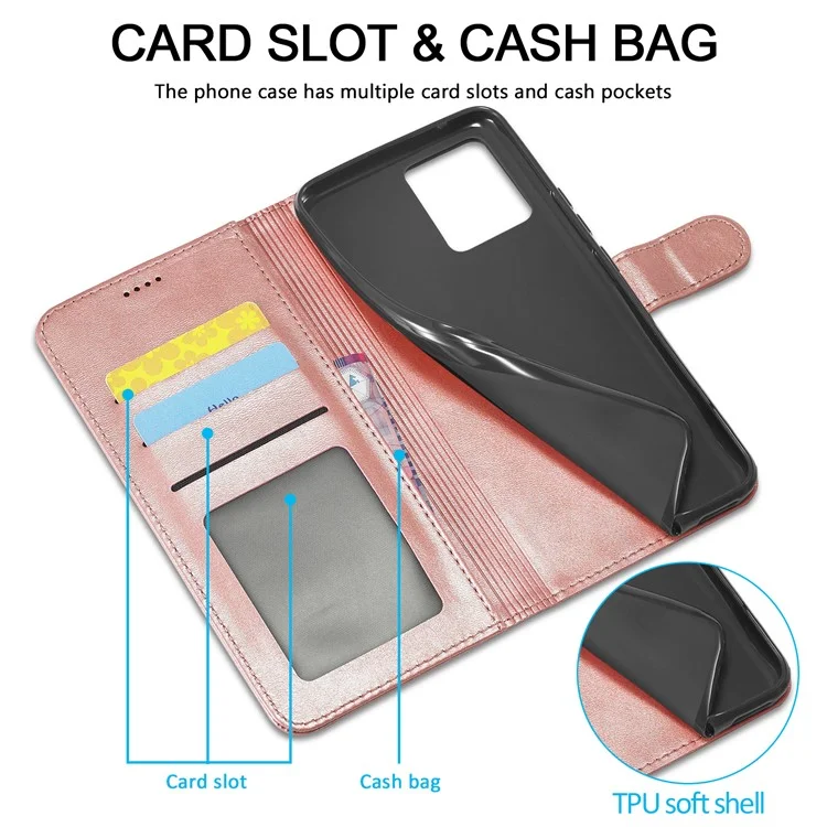 LC.IMEEKE For Realme C33 4G / C33 2023 4G Case Calf Texture PU Leather Wallet Cover - Rose Gold