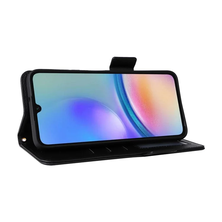 Für Samsung Galaxy A05s 4G / M14 4G Hülle Litchi-Textur Wallet Leder Handyhülle mit Trageriemen - Schwarz