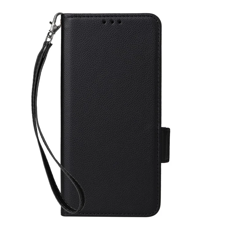 Für Samsung Galaxy A05s 4G / M14 4G Hülle Litchi-Textur Wallet Leder Handyhülle mit Trageriemen - Schwarz