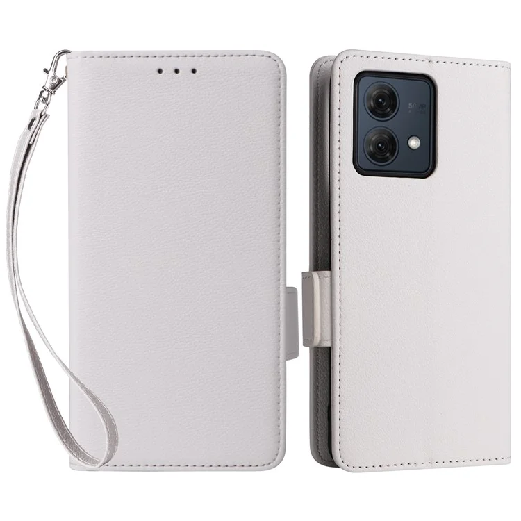 Para Motorola Moto G84 5G Case Litchi Texture Wallet Leather Phone Cover com Alça - Branco
