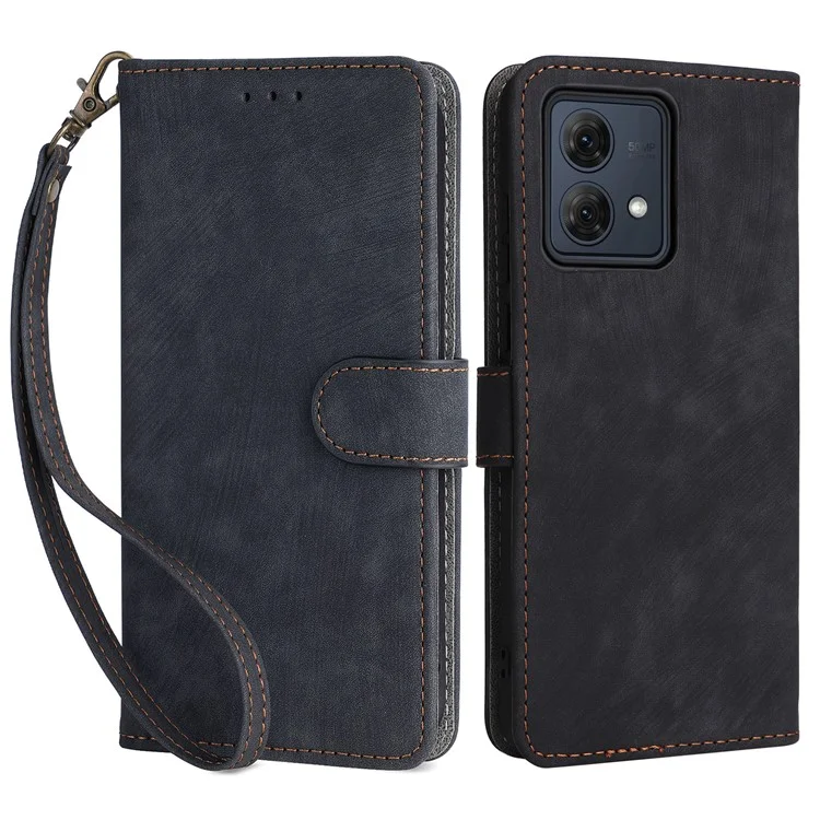 Para Motorola Moto G84 5G Capa Bloqueio RFID Carteira Anti-queda Capa de Telefone com Alça - Preto