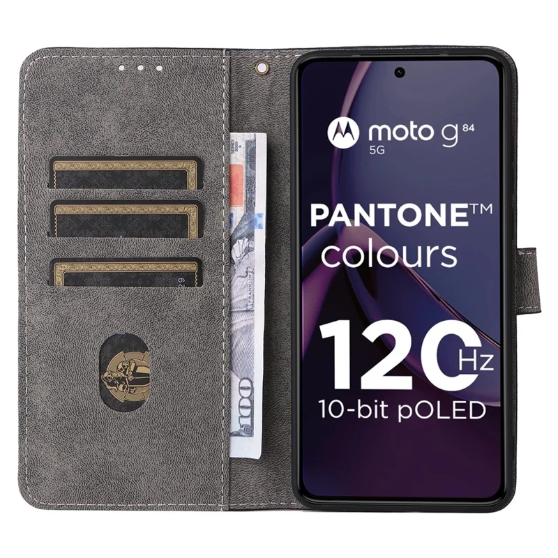 For Motorola Moto G84 5G Case RFID Blocking Wallet Anti-drop Phone Cover with Strap - Blue