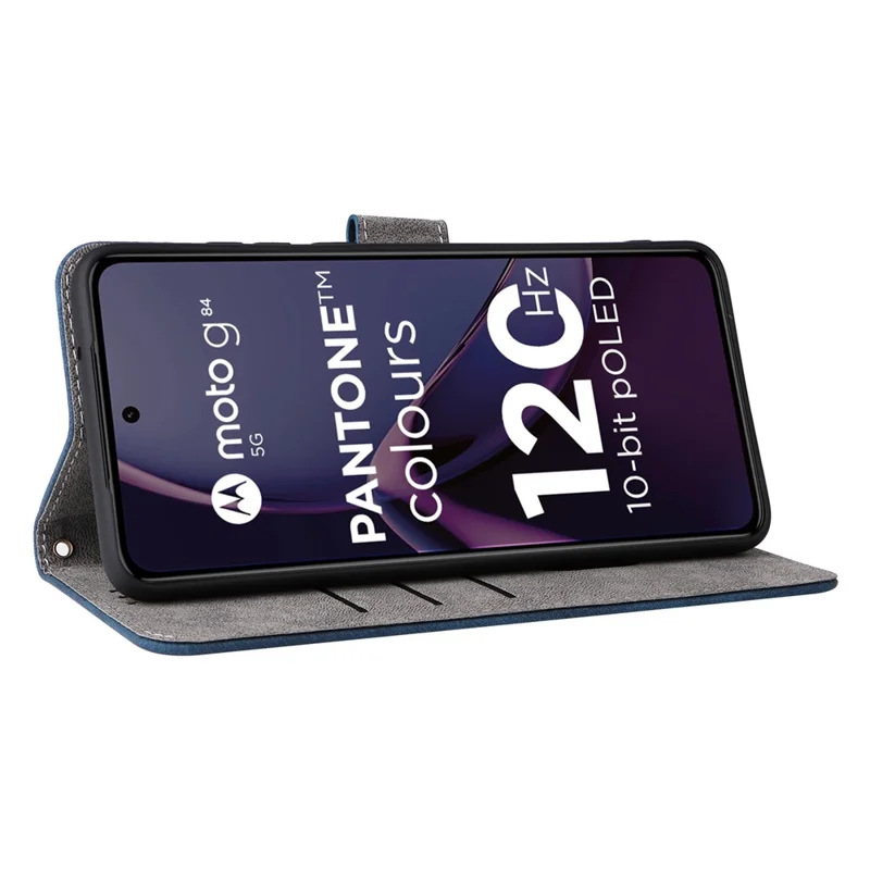 For Motorola Moto G84 5G Case RFID Blocking Wallet Anti-drop Phone Cover with Strap - Blue