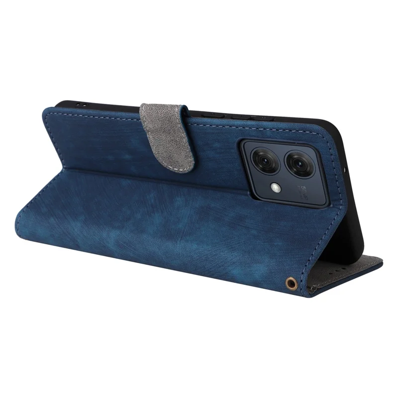 For Motorola Moto G84 5G Case RFID Blocking Wallet Anti-drop Phone Cover with Strap - Blue