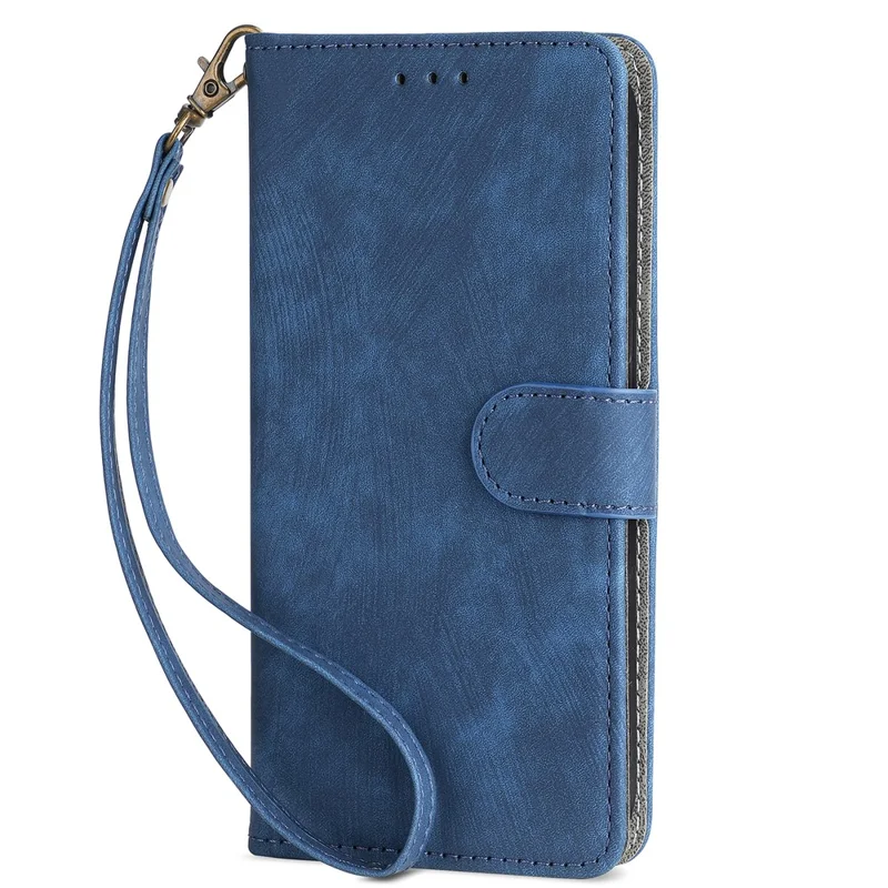 For Motorola Moto G84 5G Case RFID Blocking Wallet Anti-drop Phone Cover with Strap - Blue