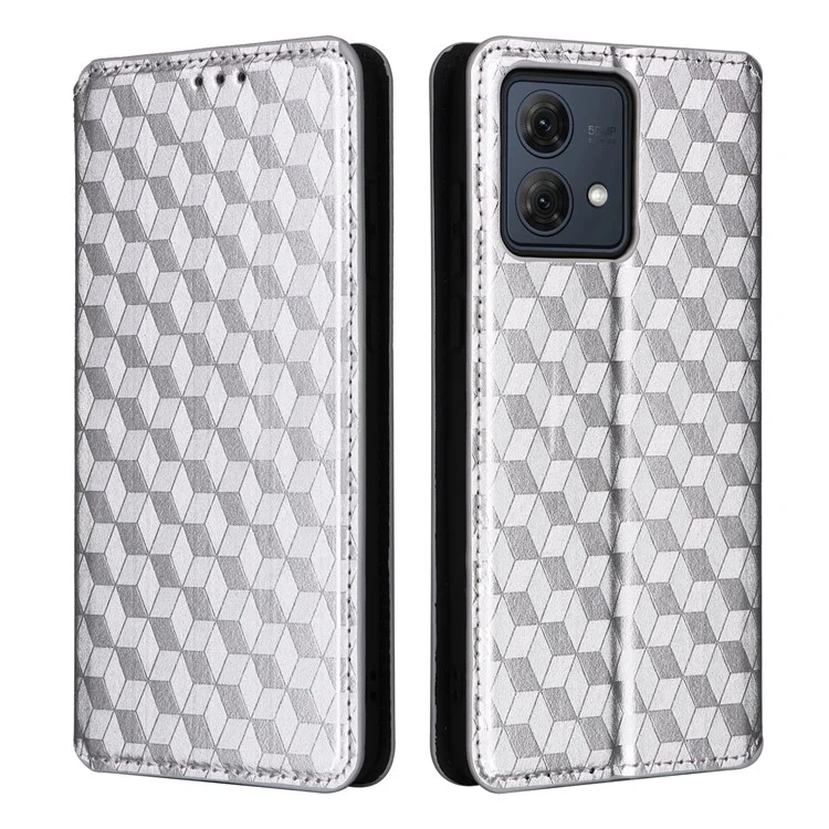 Para o Motorola Moto G84 5G Capa de Carteira de Couro com Fecho Magnético - Prata