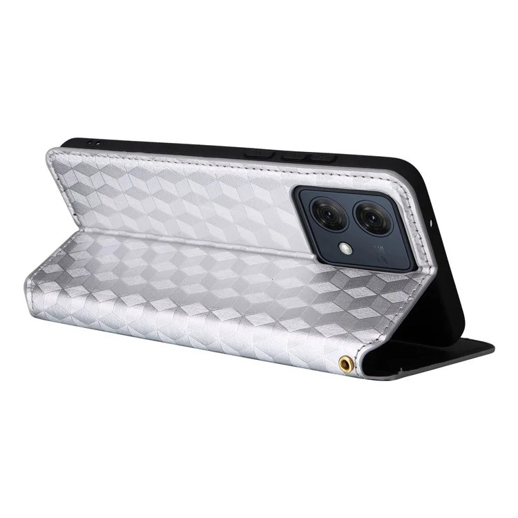 Para o Motorola Moto G84 5G Capa de Carteira de Couro com Fecho Magnético - Prata