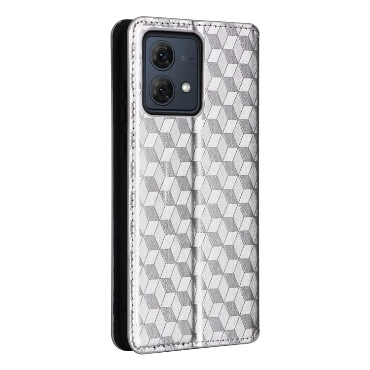 Para o Motorola Moto G84 5G Capa de Carteira de Couro com Fecho Magnético - Prata