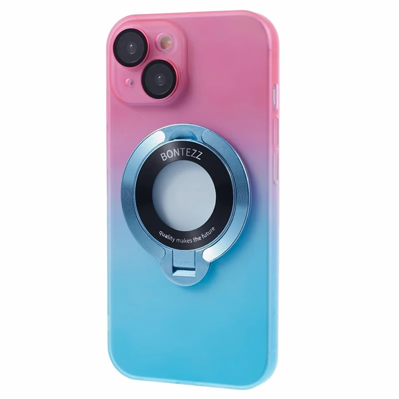 VOERO For iPhone 14 Case Kickstand Hard PC Phone Cover with Lens Film - Pink / Blue