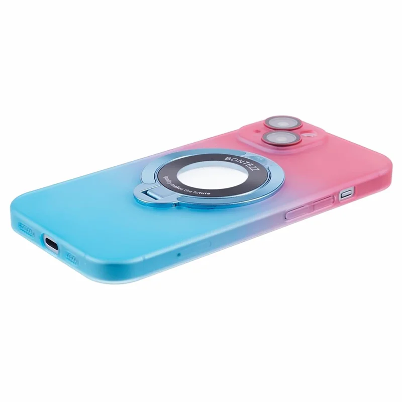VOERO For iPhone 14 Case Kickstand Hard PC Phone Cover with Lens Film - Pink / Blue