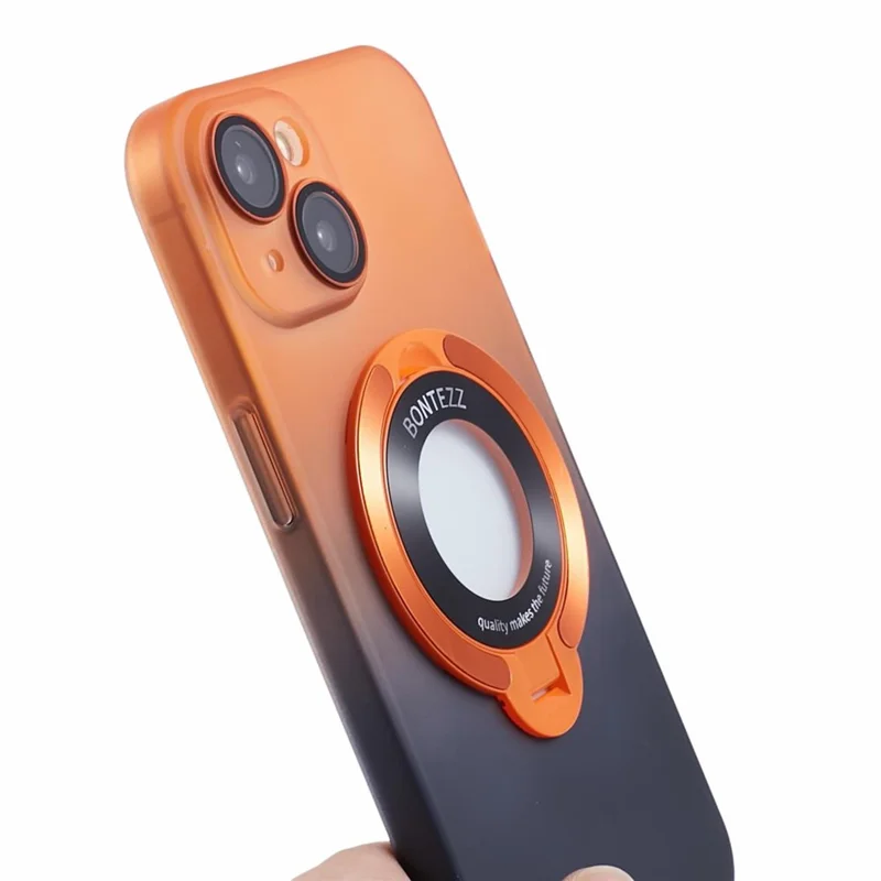 VOERO For iPhone 14 Plus Case Kickstand Hard PC Back Cover Compatible with Magsafe - Orange / Black