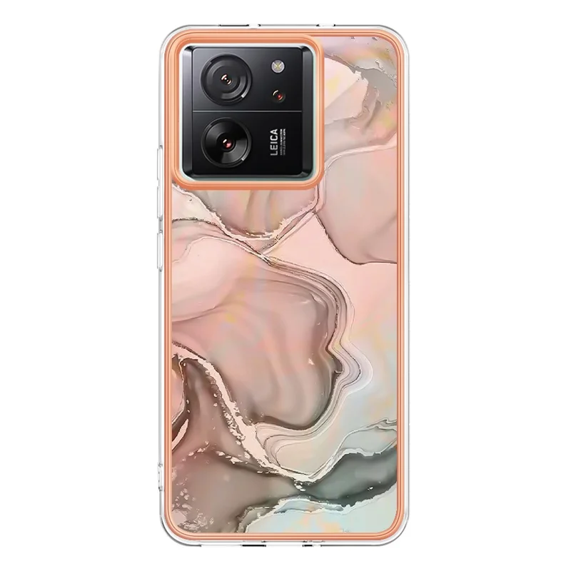 YB IMD Series-16 Style-E For Xiaomi 13T / 13T Pro / Redmi K60 Ultra TPU Case 2.0mm IMD Marble Pattern Phone Cover - Pink