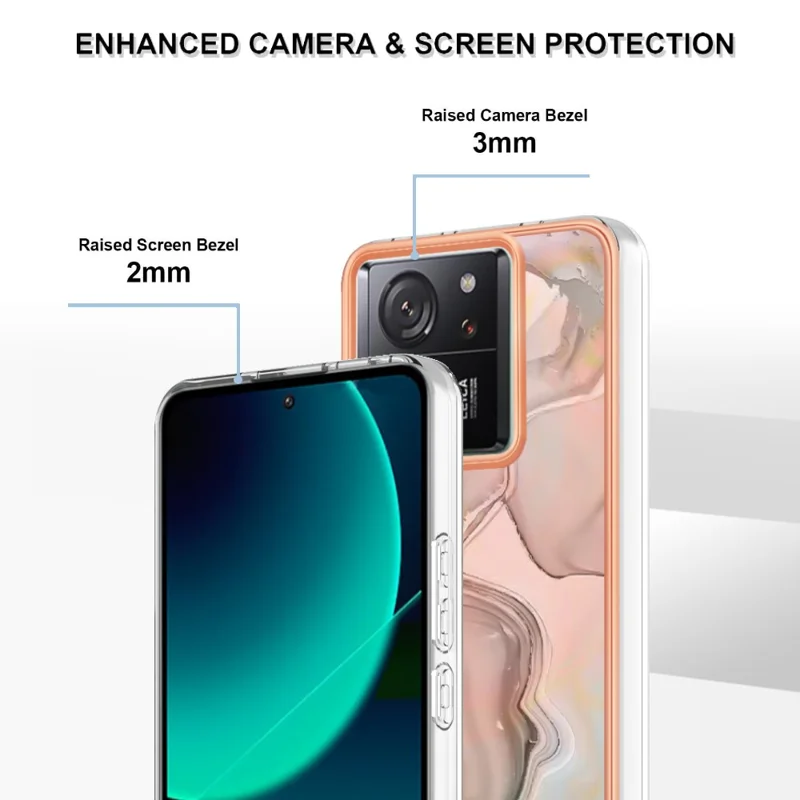 YB IMD Series-16 Style-E For Xiaomi 13T / 13T Pro / Redmi K60 Ultra TPU Case 2.0mm IMD Marble Pattern Phone Cover - Pink