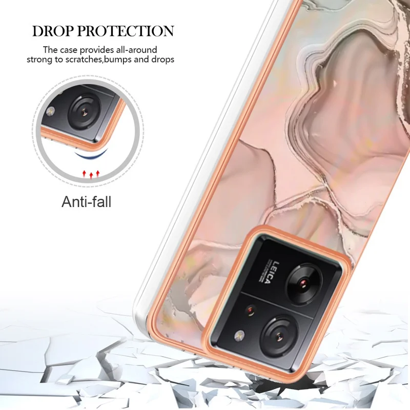 YB IMD Series-16 Style-E For Xiaomi 13T / 13T Pro / Redmi K60 Ultra TPU Case 2.0mm IMD Marble Pattern Phone Cover - Pink