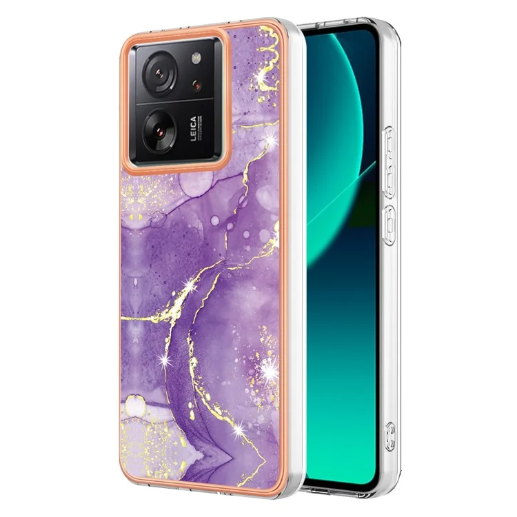 Série YB IMD-2 Pour Xiaomi 13T / 13T Pro / Redmi K60 Ultra Étui TPU Revêtement Marbre Electroplaqué Housse de Téléphone - Violet 002