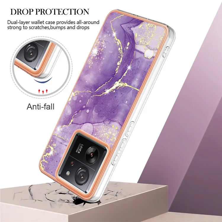 Série YB IMD-2 Pour Xiaomi 13T / 13T Pro / Redmi K60 Ultra Étui TPU Revêtement Marbre Electroplaqué Housse de Téléphone - Violet 002