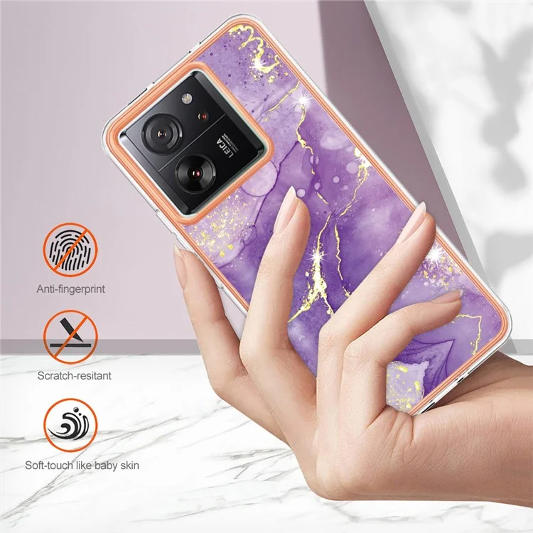 Série YB IMD-2 Pour Xiaomi 13T / 13T Pro / Redmi K60 Ultra Étui TPU Revêtement Marbre Electroplaqué Housse de Téléphone - Violet 002